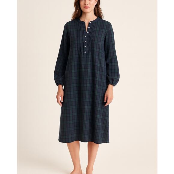Lanz of Salzburg Sweet & Simple Black Watch Plaid Flannel Nightgown - Picture 1 of 8